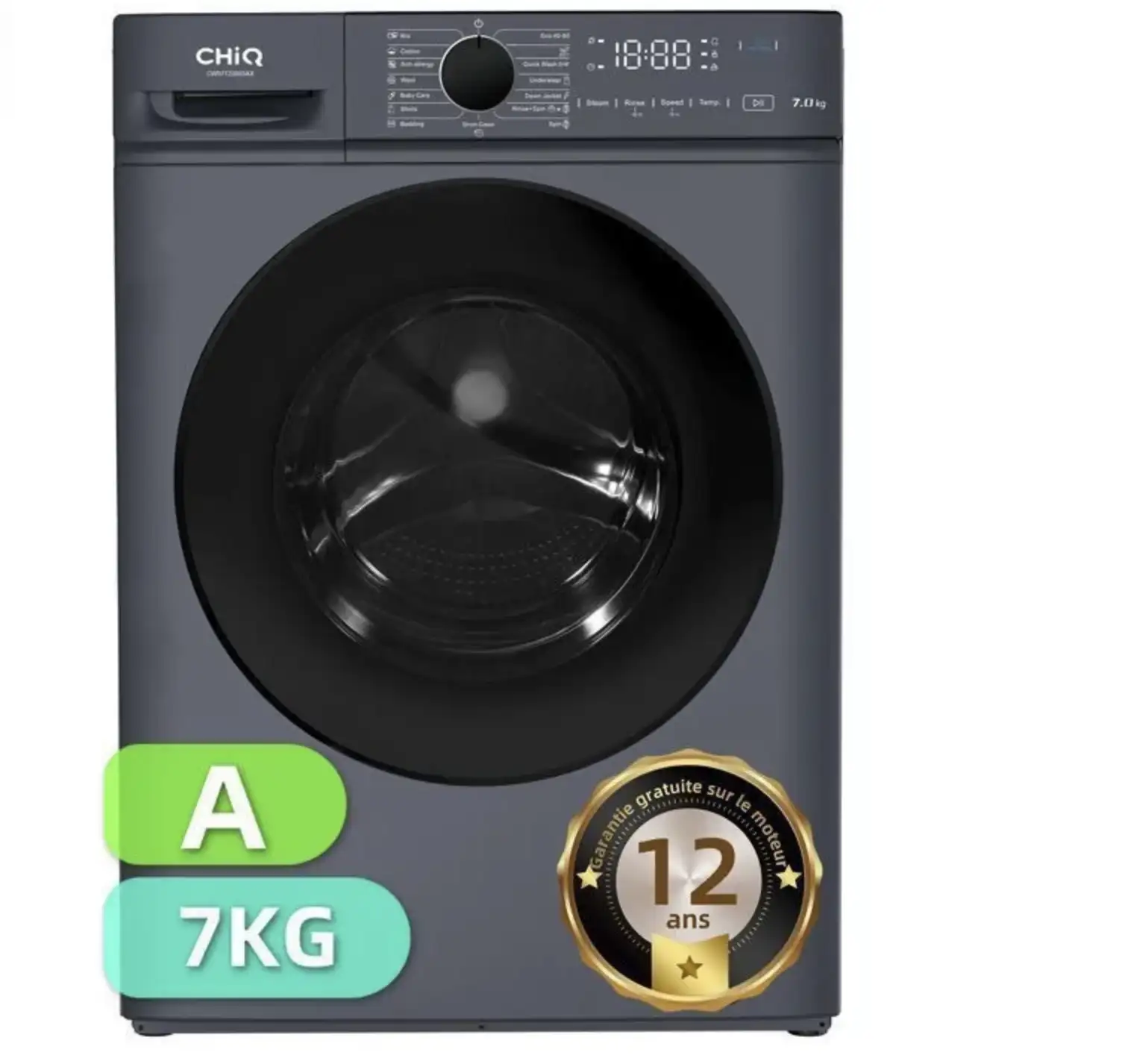 Lave-linge hublot - CHiQ - CW07123863AX - 7kg - Classe A - 1200 RPM - Lavage vapeur