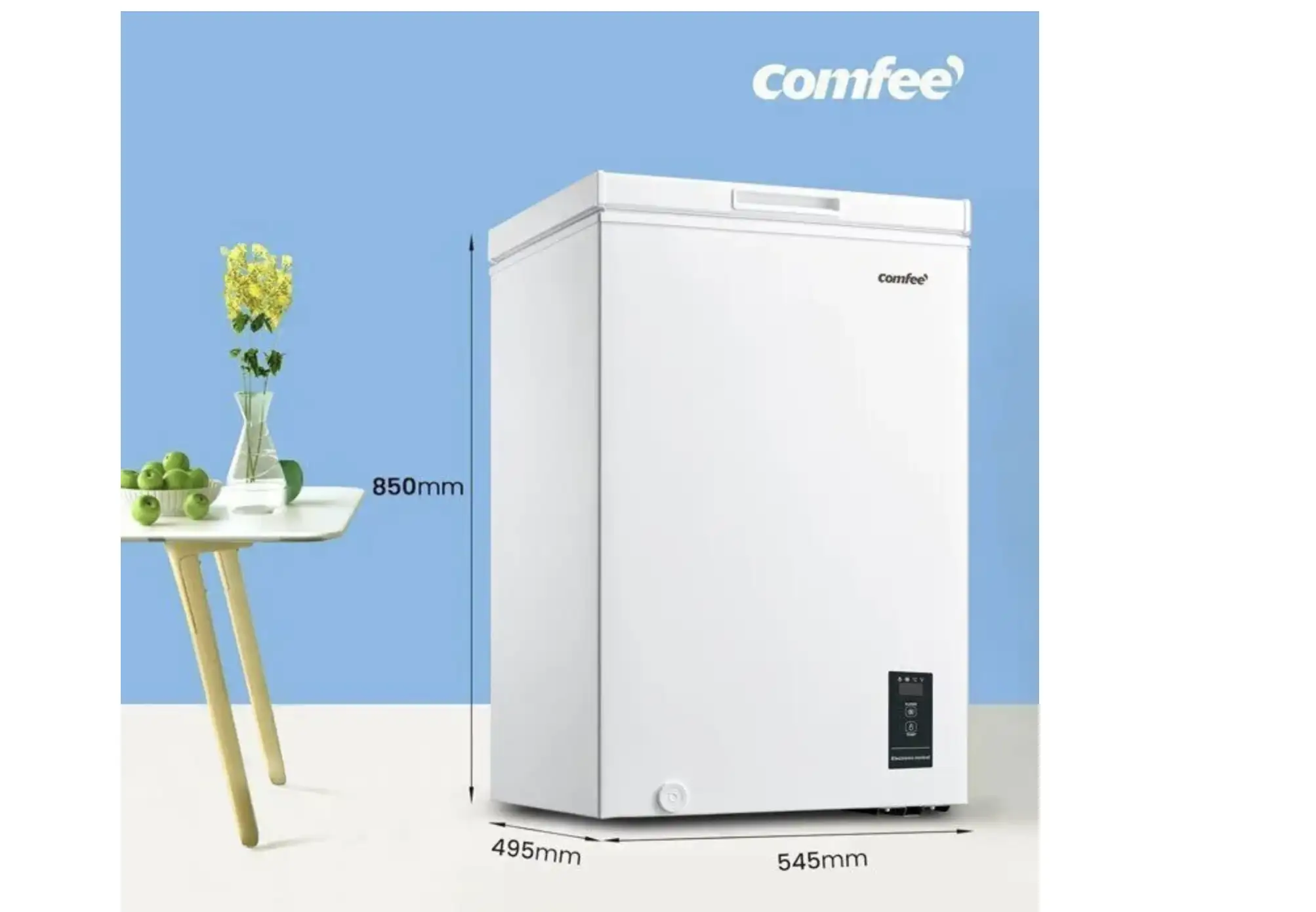 Congélateur Coffre Comfee RCC100WH2(E) - 99L - Classe E - Contrôle Digital- 38dB -49.5*54.5*85 cm - Commandes électroniques - Blanc