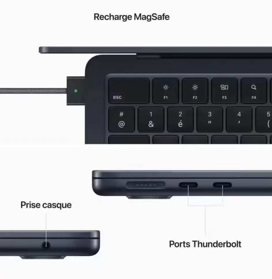 Apple - 13,6'' MacBook Air M2 - RAM 16Go - Stockage 256Go - CPU 8 cœurs - GPU 8 cœurs - Midnight