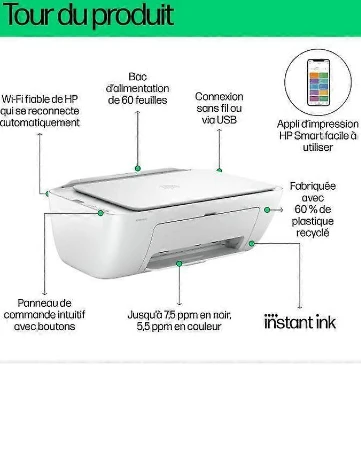 Imprimante tout-en-un HP DeskJet 2810e jet d'encre couleur - 3 mois d'Instant ink inclus avec HP+
