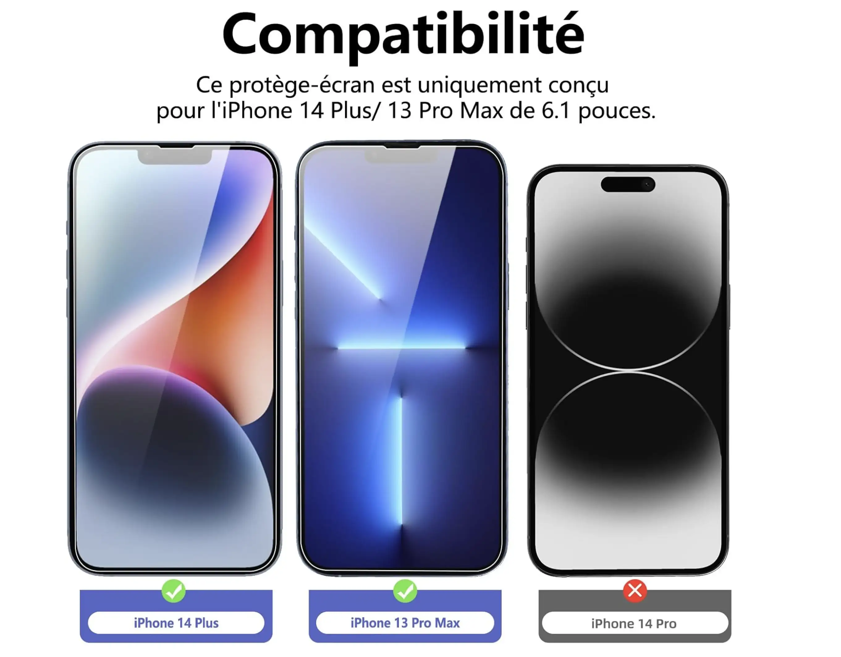 Lot de 3, Verre Trempé pour iPhone 13 iPhone Pro Max ,iPhone 14 Pro Max, iPhone 14 Plus (6,7"), Film Protection écran -sans Bulles d'air -Ultra Résistant (0,33mm HD Ultra Transparent) Dureté 9H Glass