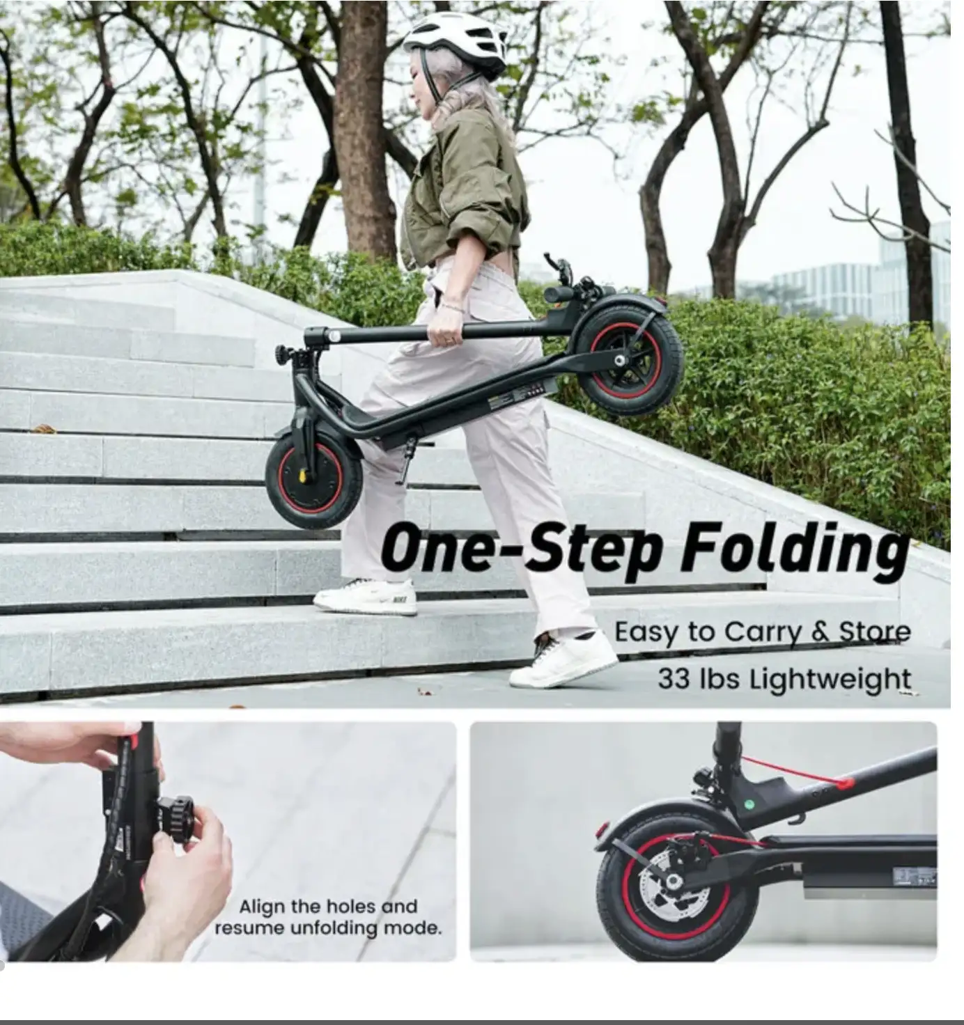 Trottinette Electrique Pliable pour Adulte 10 Autonomie 27-37 KM, Batterie 36V 10.5Ah, Moteur 500W