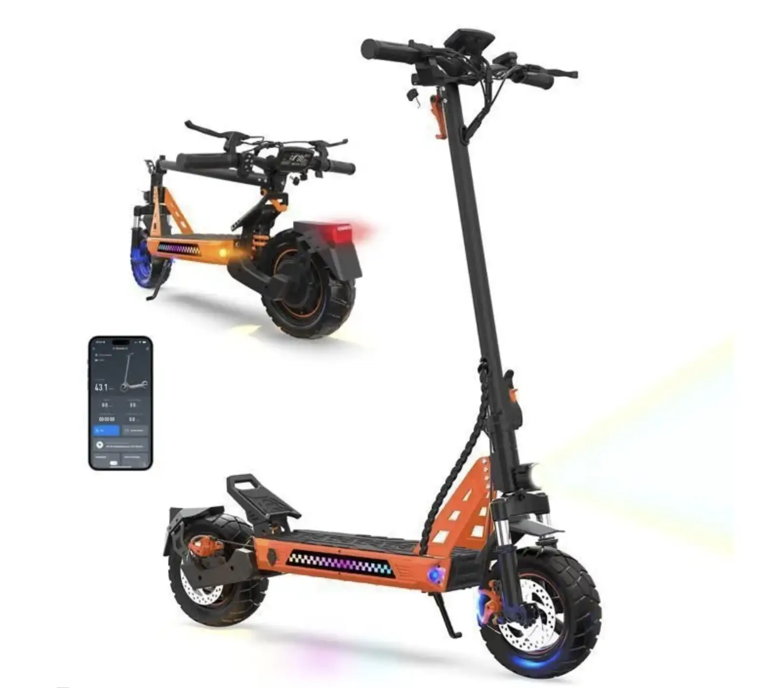 rottinette Electrique  1000W Avec APP Vitesse Max. 45km/h Autonomie 35-45km 48V13Ah Pneus 10 Pouces 4 Modes Pliable