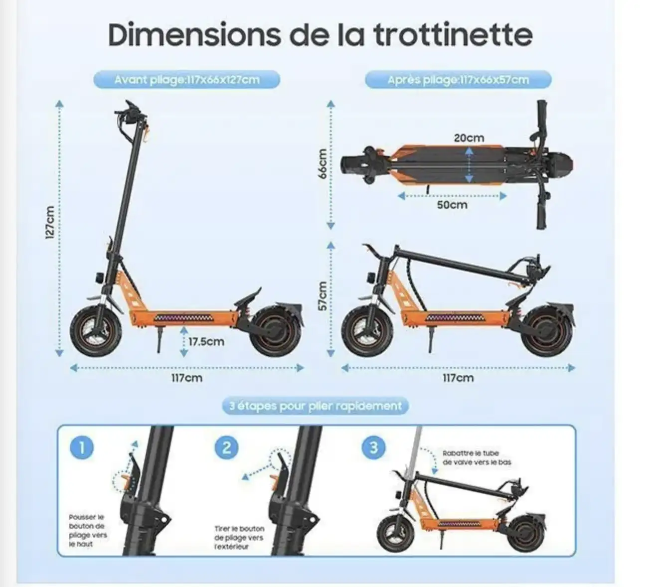 rottinette Electrique  1000W Avec APP Vitesse Max. 45km/h Autonomie 35-45km 48V13Ah Pneus 10 Pouces 4 Modes Pliable
