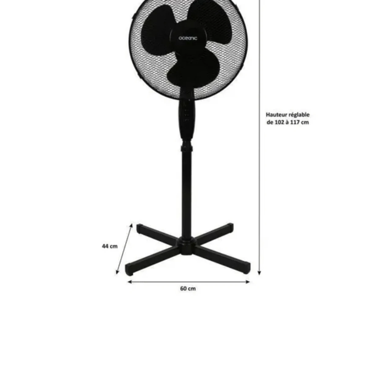 Ventilateur de pied  - 45 W - Ø 41 cm - 3 vitesses - Oscillant - Inclinable - Noir