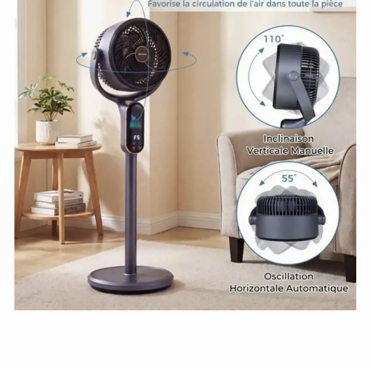 Ventilateur Circulateur d'Air Silencieux 40W COSTWAY-Lumineux -Oscillation 3D