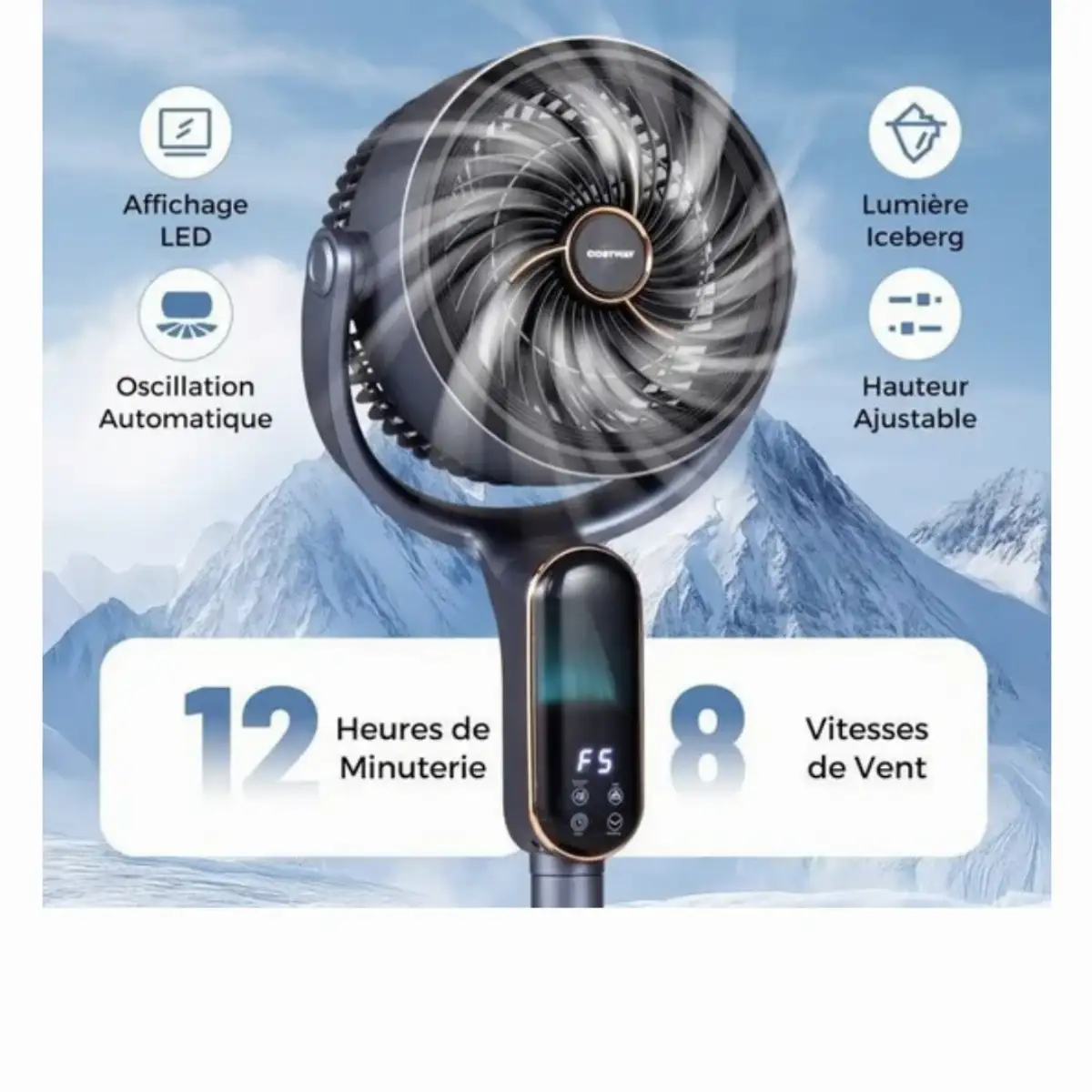Ventilateur Circulateur d'Air Silencieux 40W COSTWAY-Lumineux -Oscillation 3D