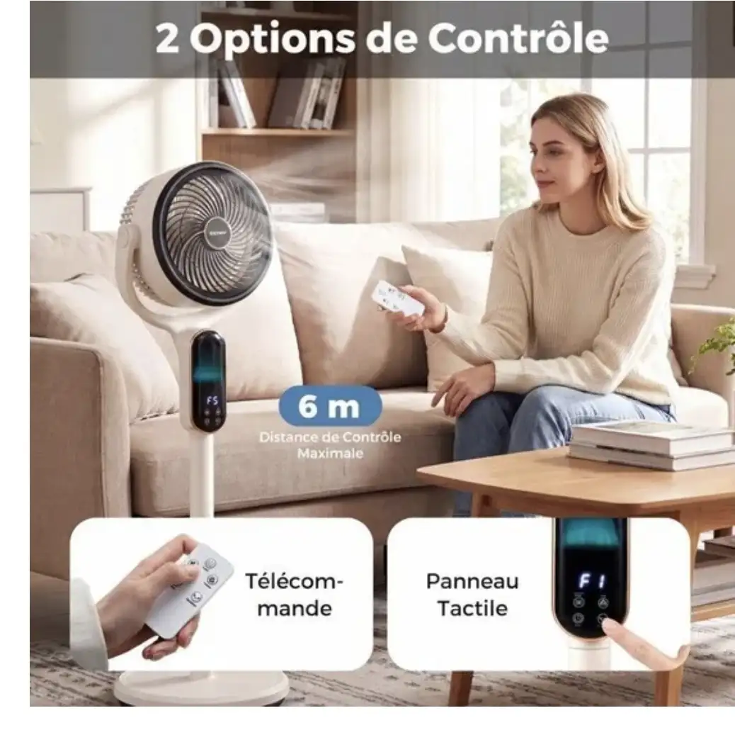 Ventilateur Circulateur d'Air Silencieux 40W COSTWAY-Lumineux -Oscillation 3D