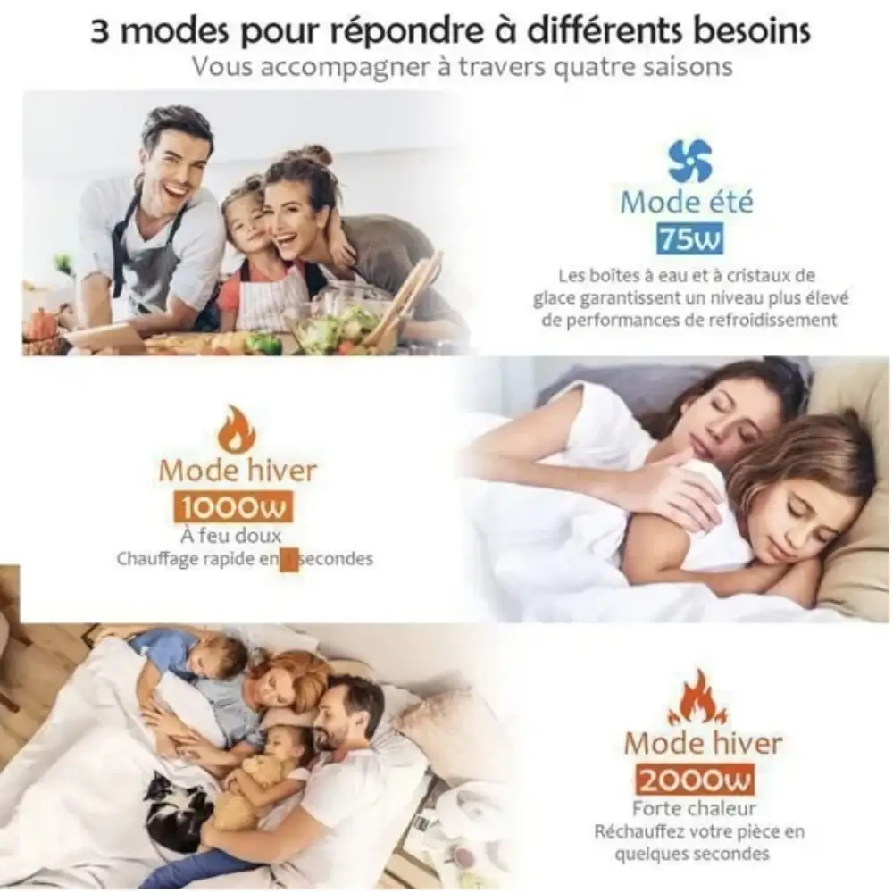 Climatiseur Mobile Chauffage et Froid avec 3 Modes de Vitesses,Ventilateur Télécommandé + Réservoir d'Eau 7L,pour Eté/Hiver