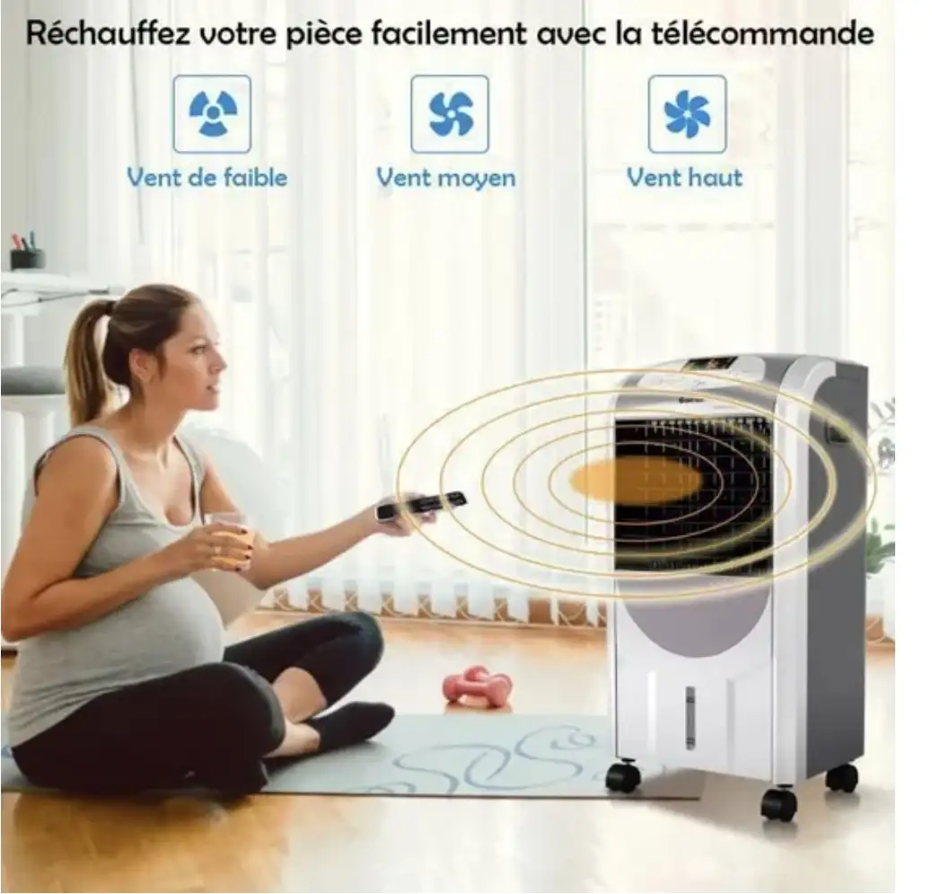 Climatiseur Mobile Chauffage et Froid avec 3 Modes de Vitesses,Ventilateur Télécommandé + Réservoir d'Eau 7L,pour Eté/Hiver