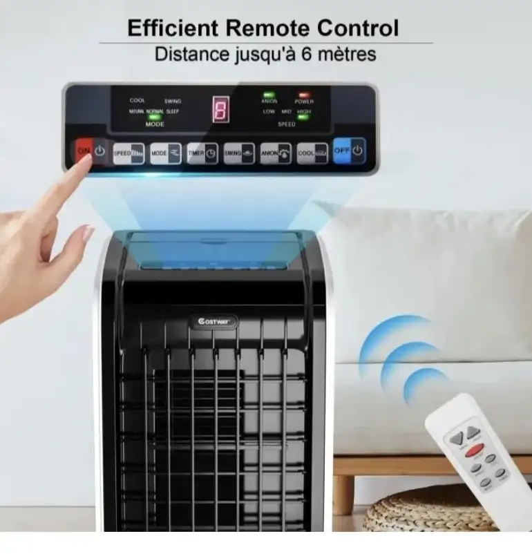 Climatiseur Mobile 6L sans Evacuation 4 en 1,Refroidisseur, Ventilateur,Télécommande,Oscillation Automatique et Minuterie 8H