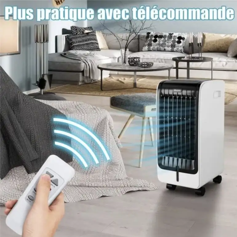 Climatiseur Mobile 6L sans Evacuation 4 en 1,Refroidisseur, Ventilateur,Télécommande,Oscillation Automatique et Minuterie 8H