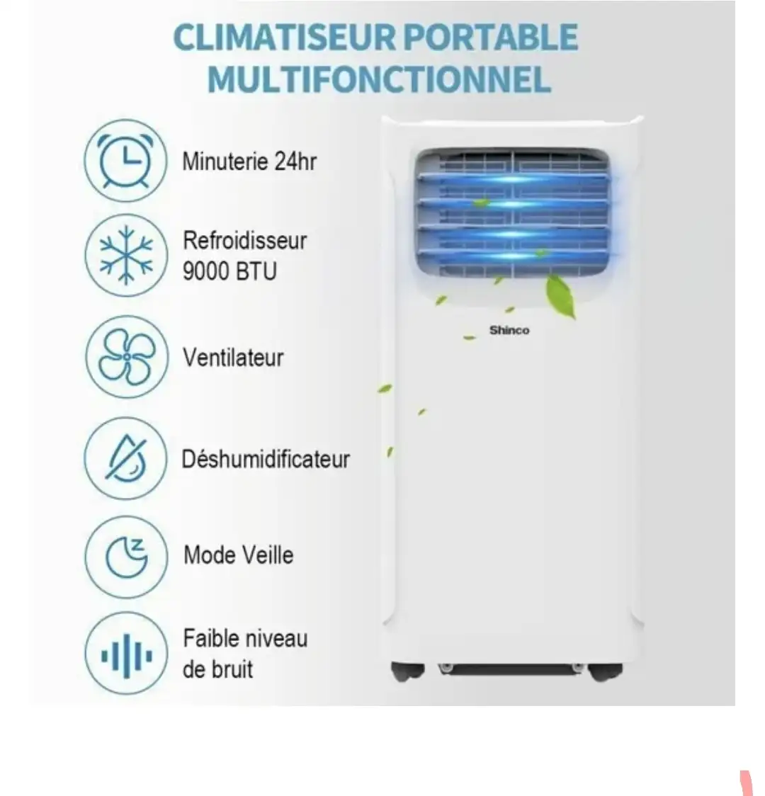 Climatiseur mobile avec classe énergétique A Climatiseur  avec Fonction de Déshumidificateur, Ventilateur