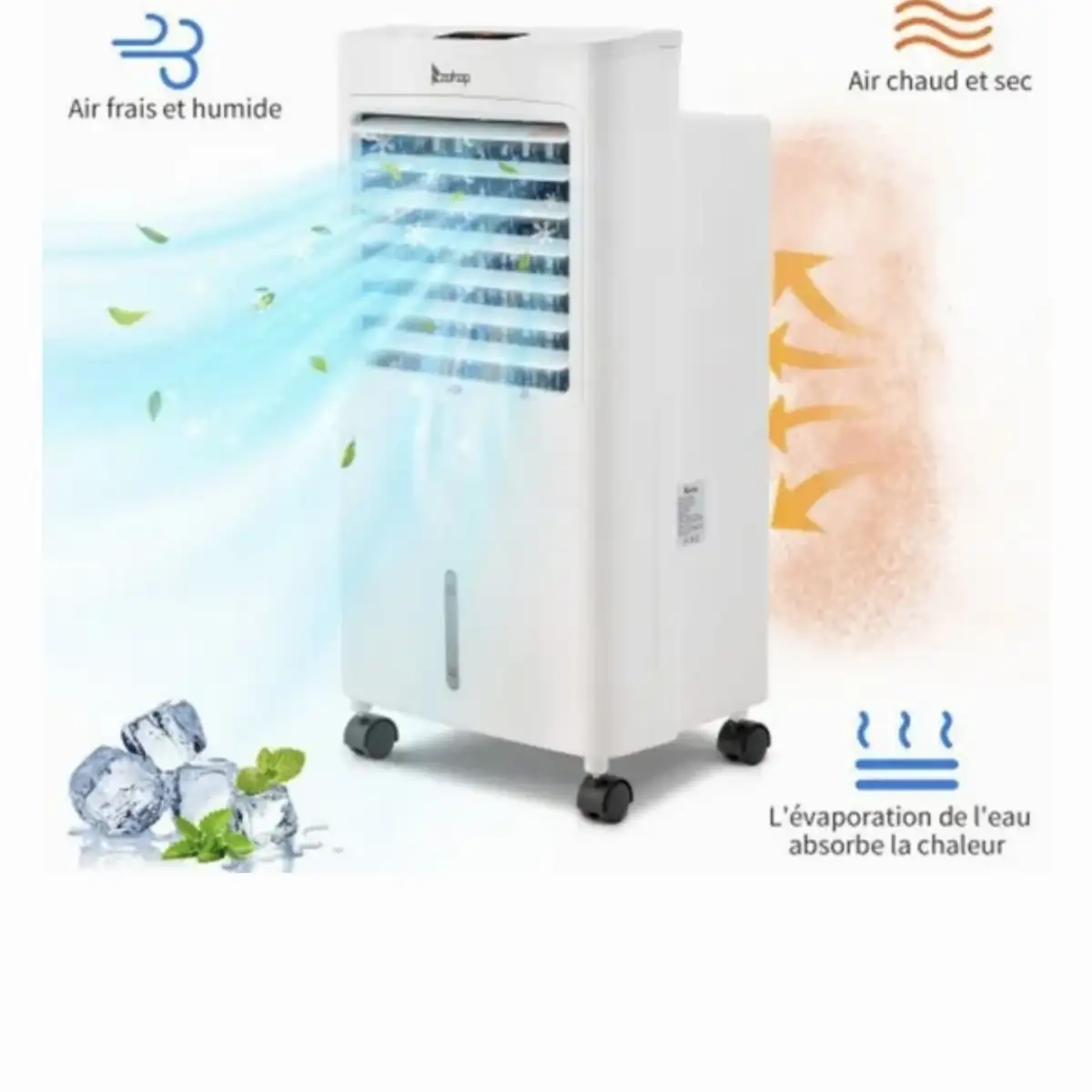 Climatiseur mobile 4 en 1, 75 W 3 vitesses - 38 x 28 x 74 cm Blanc