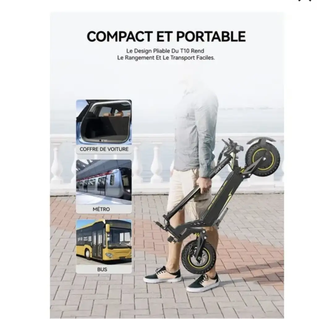 Trottinette électrique Pliable - Moteur 900 W - Batterie 48 V 13,5 Ah - Autonomie de 60 km - Amortisseurs - Noir et jaune